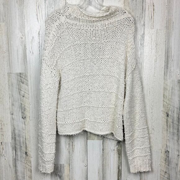 Free People distressed chunky comfy cream Cable Favorite Sweater size medium - Picture 5 of 12